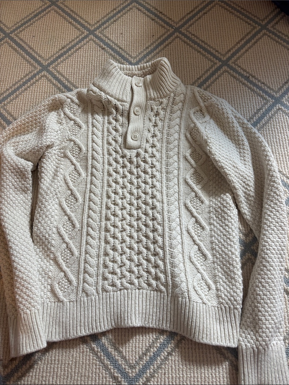 EUC GAP Cream Cable Knit Mock Neck Button Pullover Sz XXL 14-16
